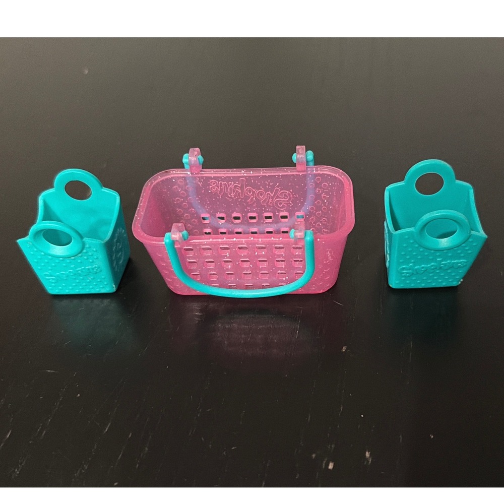 Shopkins Pink Glitter Shopping Basket and Teal Bags Accessory Set 3 Piece